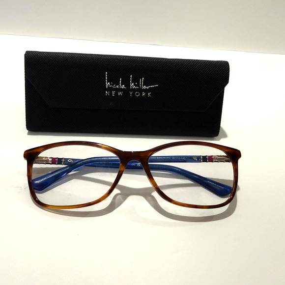Nicole Miller Eyeglasses, Frames Only, Saint Tropez C01, 58-16-140,Bwn Horn/Blue - Picture 2 of 10